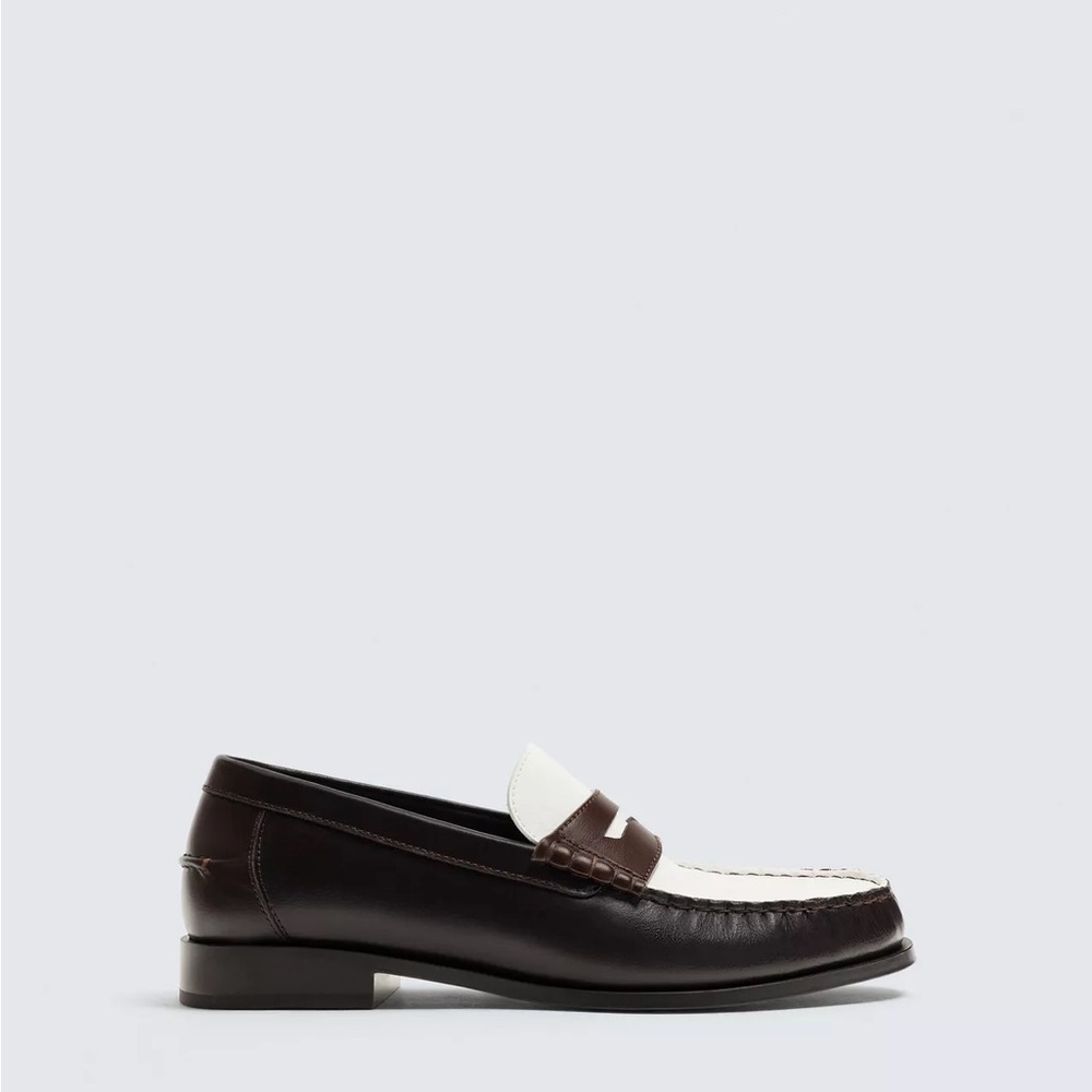 Zara Leather Two Tone Penny Loafers Brown White Preppy Old Money NWT 41 EU 8 US - Picture 9 of 12